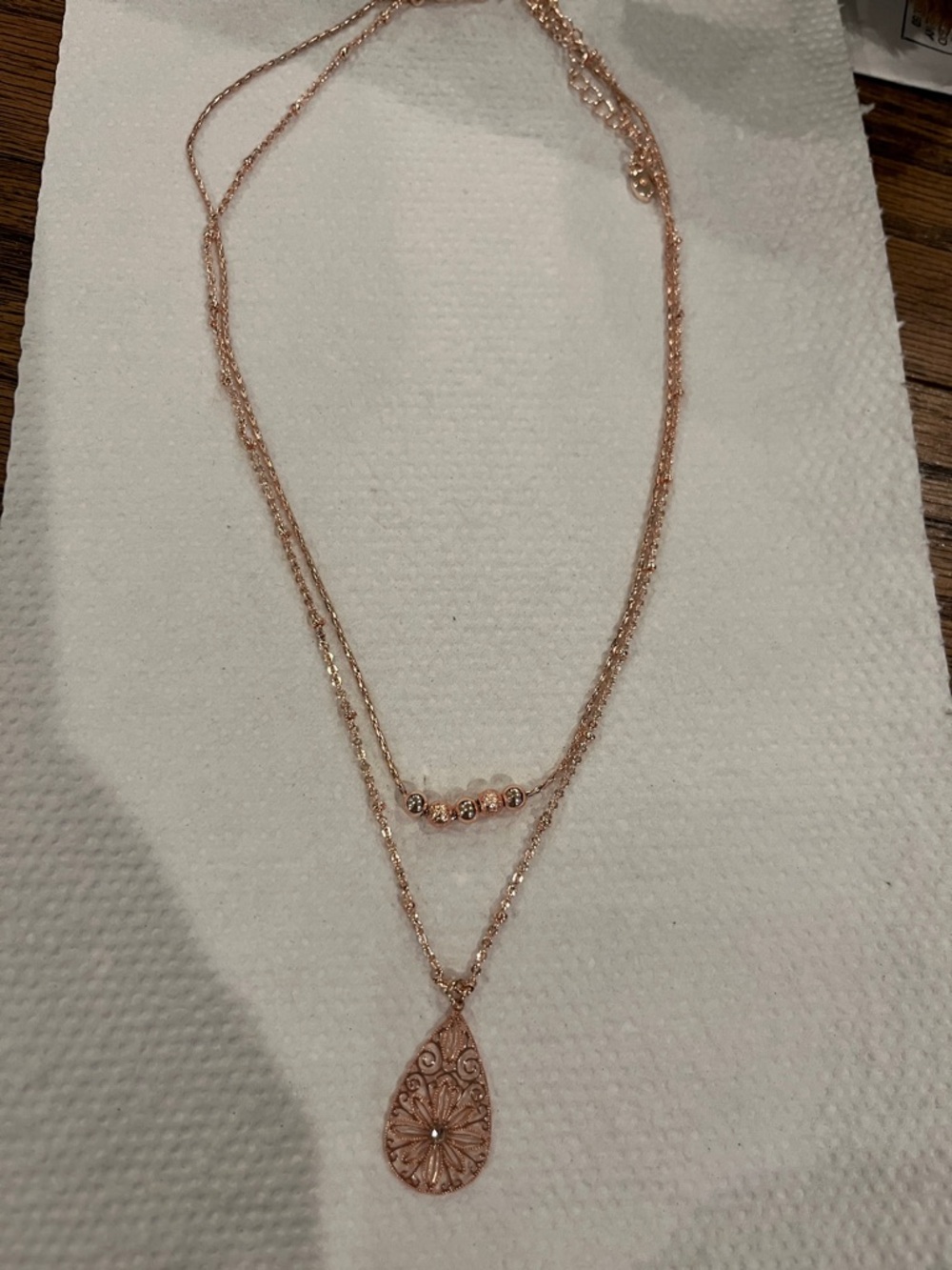 Rose Gold Double Layer Teardrop Pendant Necklace - Women Jewelry